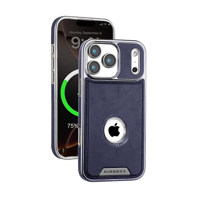 Apple 17 Pro Max Leather Magnetic Case 16 Business Logo Electroplated Anti-Fall