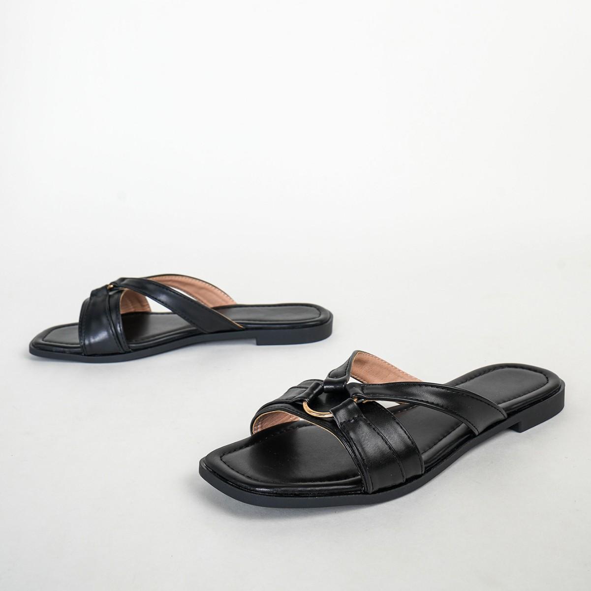 

Fashion Luxury Women s Fashion Slippers Summer Hollow Iron Buckle Simple Design Comfortable and Lightweight Square Head Flat Slippers 42 чёрный