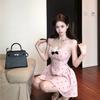 Bow Lace Print Suspender Dress Women's Summer Pure Desire Waist Skirt No Chest Pad Slim Puff Skirt