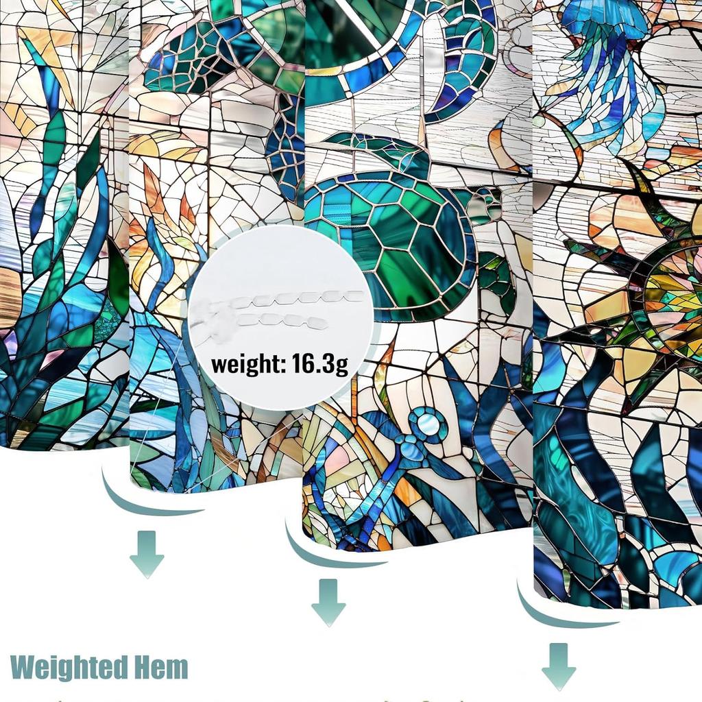 Stained Glass Turtle Shower Curtain Sea Life Art Ocean Pattern Starfish Jellyfish Mosaic Design Bath Decor Waterproof Fabric