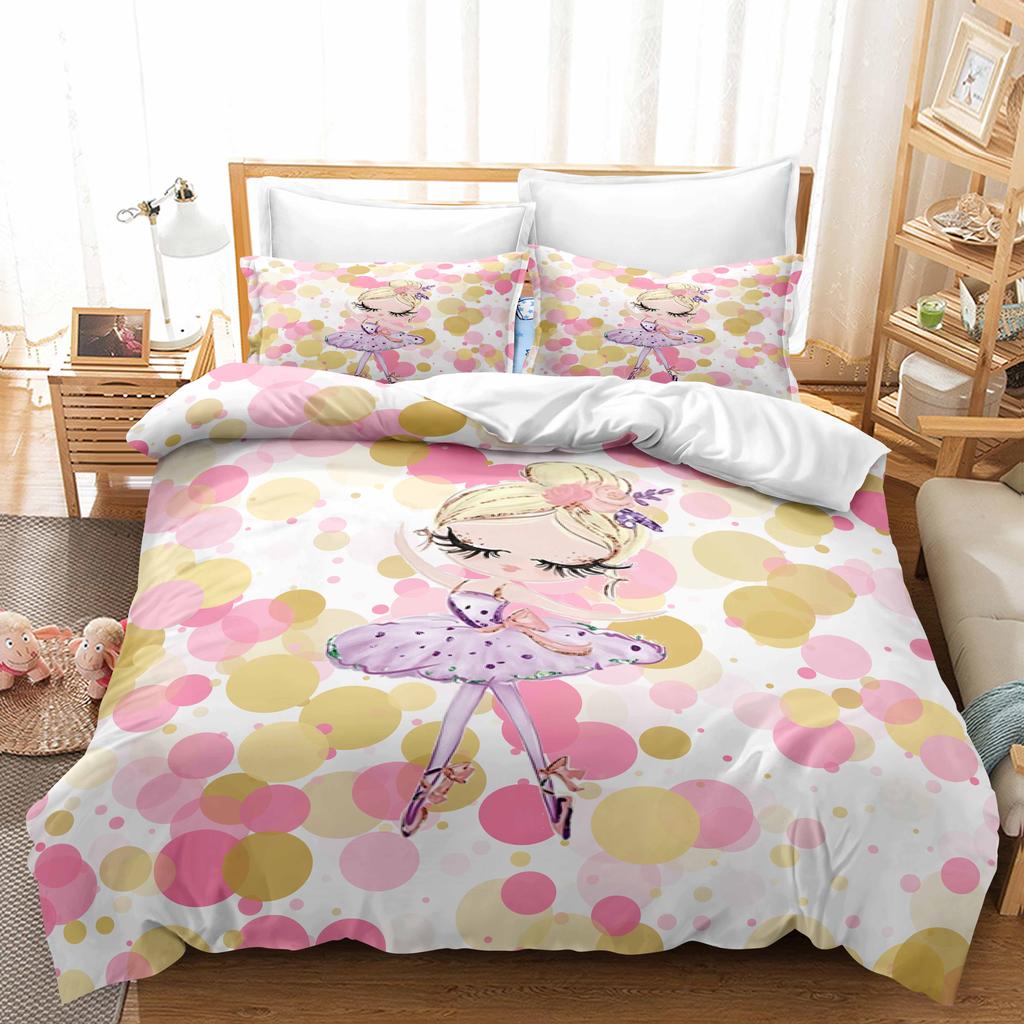 Cartoon Duvet Cover Twin King Kawaii Swan Ballerina Girl Bedding Set Microfiber Cute Dancer Comforter Cover Ballerina Room Decor