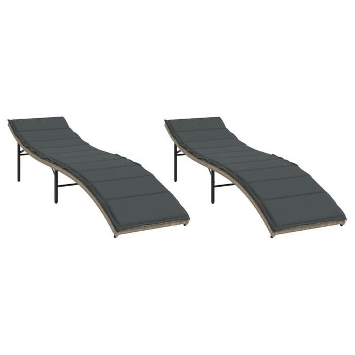 VidaXL Sun Loungers Set of 2 and Light Grey Cushions Wicker, Sunbed, Reclining Lounge Chair, Bed of 3277306