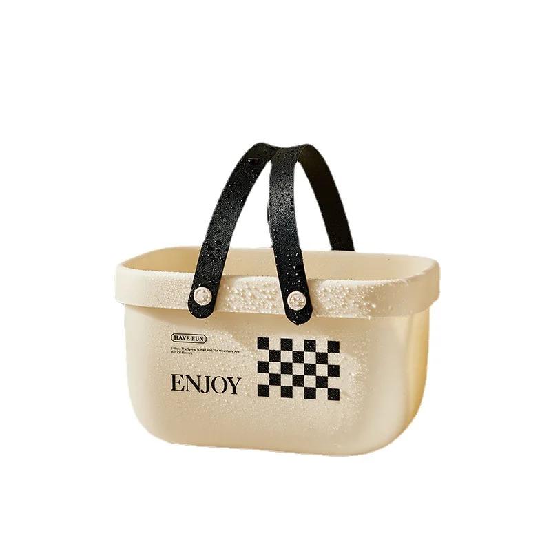 

Портативная сливная корзина для ванны, корзина для душа в кремовом стиле для ванной комнаты в общежитии, большая емкость, пластиковая корзина для хранения вещей в ванной комнате