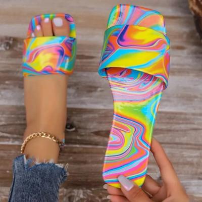 Shoes for Women 2024 New Fashion Basic Women's Slippers Summer Outdoor Slippers Flat with Square Toe Color Slippers