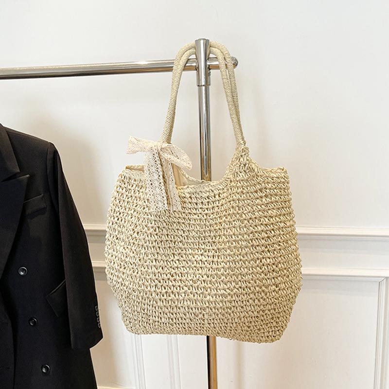 Yogodlns Woven Beach Bag Vintage Handmade Woven Shoulder Bag Raffia Rattan Bags Bohemian Ladies Summer Travel Vacation Casual Tote Bag