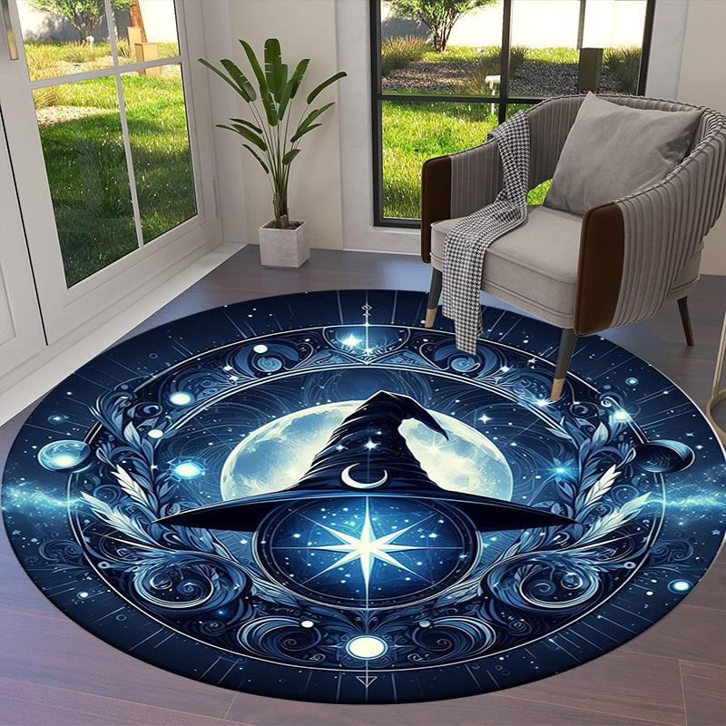 1pc Office Carpet Chair Mats Witchcraft Moonlit Hat Stars Perfect for Decorating Office Chairs, Living Rooms, Or Bedrooms