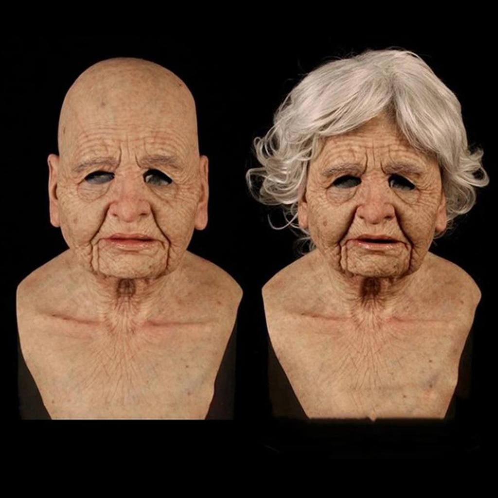 Novità di Halloween: Maschera da nonna in lattice, copricapo, donna anziana, uomo calvo, maschera