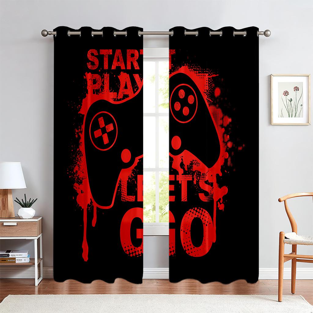 2 Pezzi Tende Stampate con Motivo di Controller di Gioco, Tende Decorative Traslucide per Sala E-Sports Camera da Letto e Soggiorno