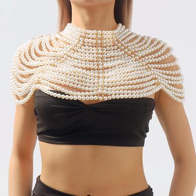 Chaîne de corps perlée multicouche exagérée robuste Mode Rétro Tempérament Épaule creuse Accessoires de robe châle