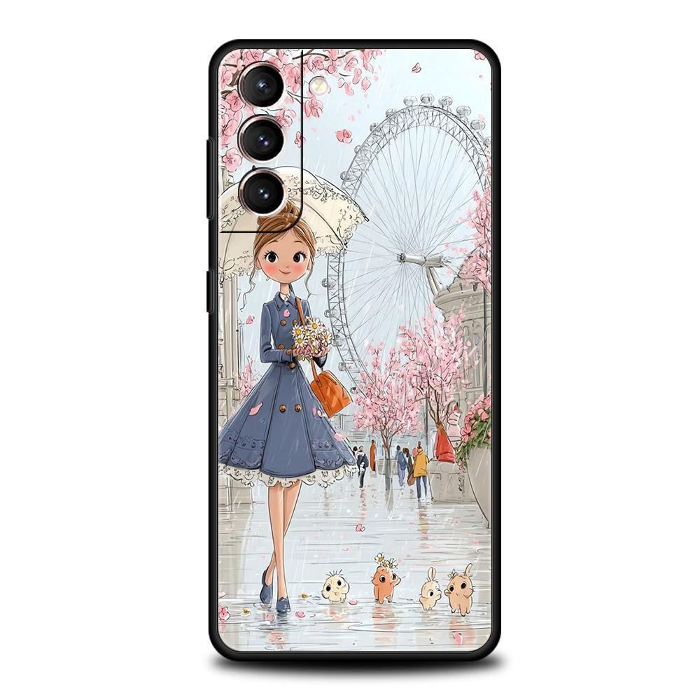 Telefoonhoesje Cover voor Samsung Galaxy S25 Edge S24 S23 S22 S20 S21 FE Ultra S10 S10E Plus 5G Zachte TPU Capas Cartoon Meisje Funda Tas