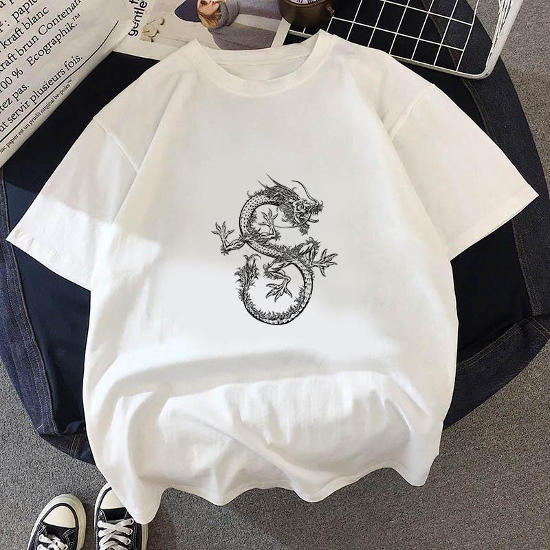 Fashion Dragon Printing Women Aesthetic T-Shirt Tops Summer Graphic Casual T-Shirt Women New Style White Women's Clothes