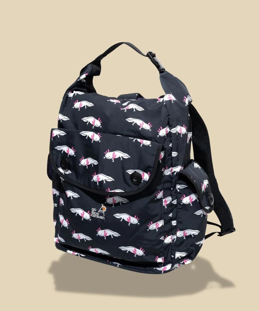 [go slow caravan] 358103 Polyester Taffeta 2-Way Roll-Top Day Bag, All-Over Pattern, Free Size