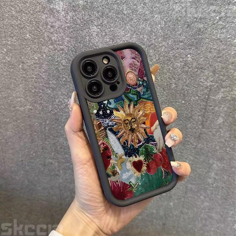 Retro Style Face Sun Stars Silicone Phone Case For iPhone 16 15 14 13 12 11 Pro Max 16E 7 8 Plus X XS XR Shockproof Soft Cover