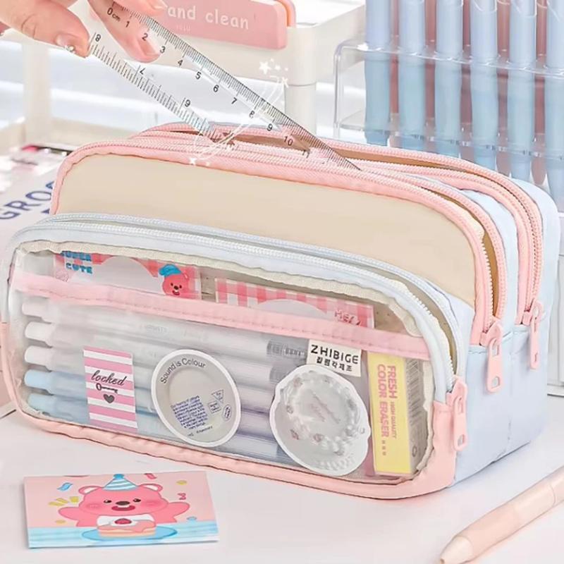 New New Color Block Pencil Case Transparent Large Capacity Creative Multifunctional Stationery Bag Japanese Style High Aesthetic