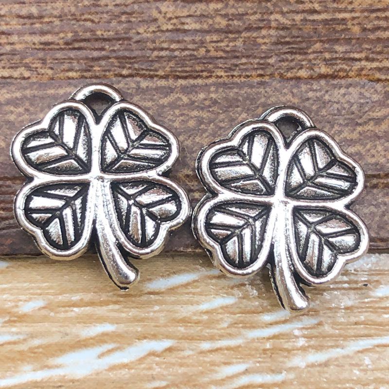 Antique Silver Alloy Four-Leaf Clover Pendant Charm for DIY Jewelry