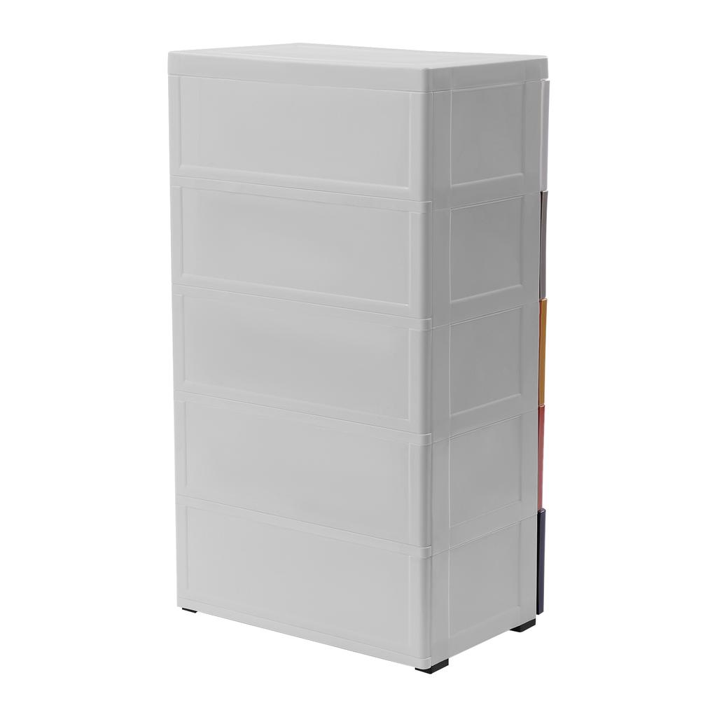 5-Drawer Storage Cabinet Organizer, PP Plastic Rolling Dresser with Wheels for Home Office, Large Capacity Vertical Shelves