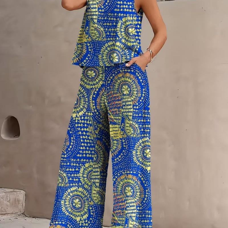New Women's Sleeveless Vest And Trousers Two Piece Set Fashion Solid Color Two Piece Round Neck Top Pants Suit Casual Set