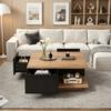 70 x 70 x 31.5cm Coffee Table with 3 Drawers, High-Gloss, Sofa/Side Table, Suitable for Small Rooms, Black + Original Wood Color