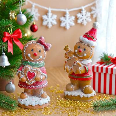 2025 Gingerbread Man Figurine Small Christmas Sculpture Resin Gingerbread Boy And Girl Shape Figurine Christmas Ornament