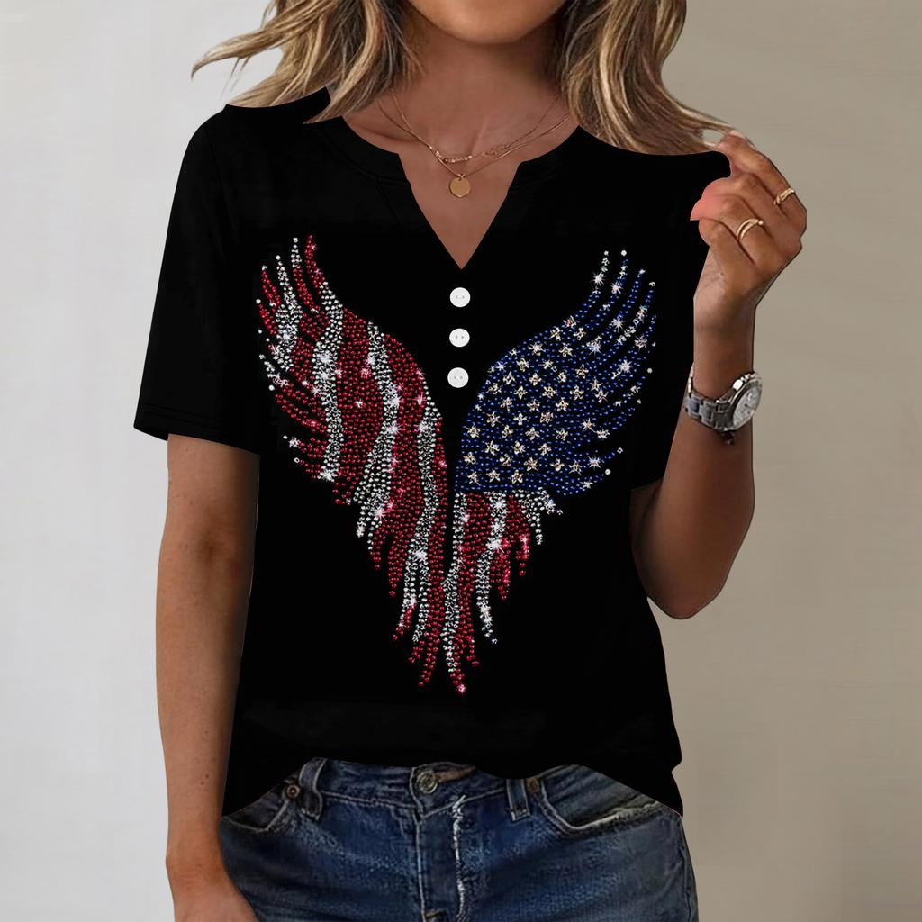 Blouse décontractée tendance pour femme avec imprimé Jour de l'Indépendance