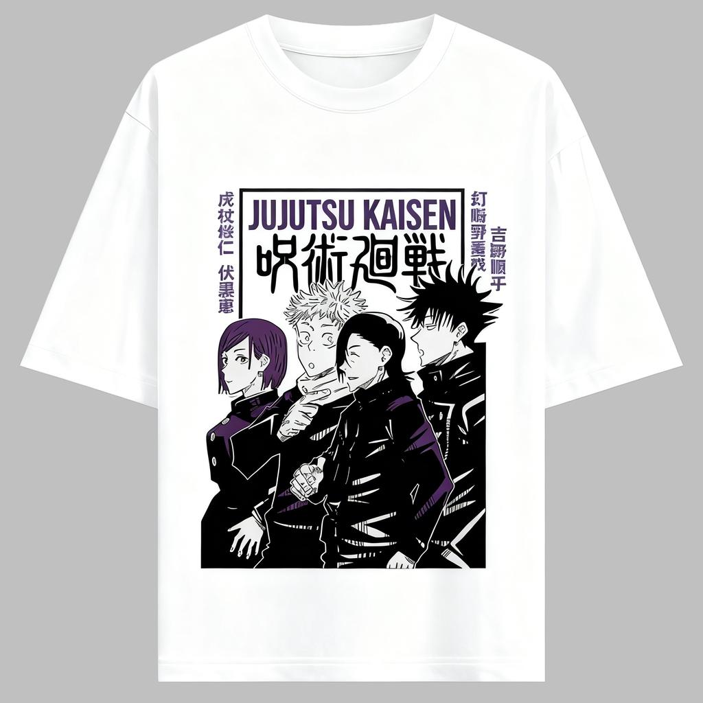 Jujutsu Kaisen Anime Quartet Printing Cotton Tshirt Men and Women Harajuku Fashion Loose Summer Anime Peripheral Clothing
