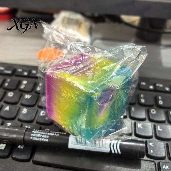 Relaxation Squeeze Ball Rainbow Ice Cube Stress Ball, Transparent Jelly Fidget Toy Soft Glue for Anxiety Relief, TPR Decompression Kids Adults