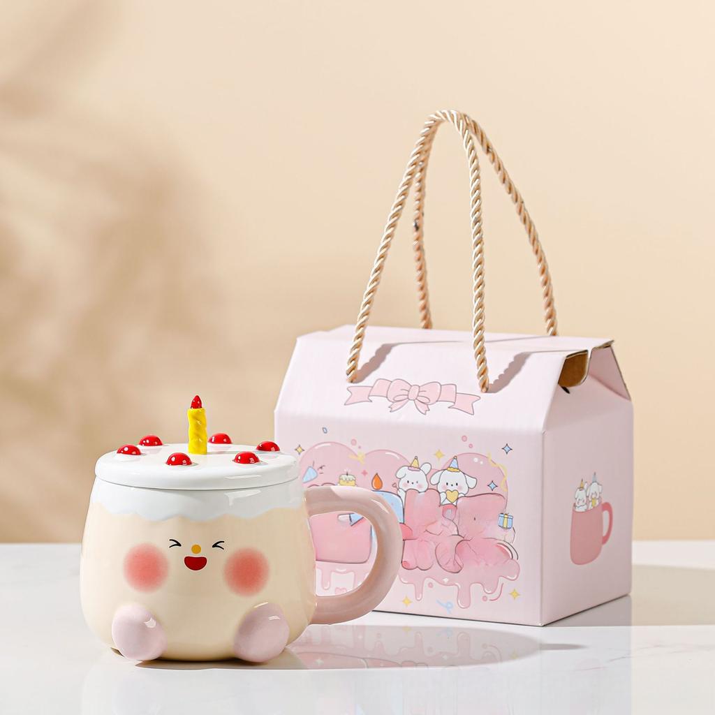 Cupa Ceramică Drăguță pentru Tort de Ziua de Naștere, Cană Creativă, Cadou de Ziua de Naștere, Ceașcă de Cafea, Cadou Suvenir, Ceașcă pentru Apă
