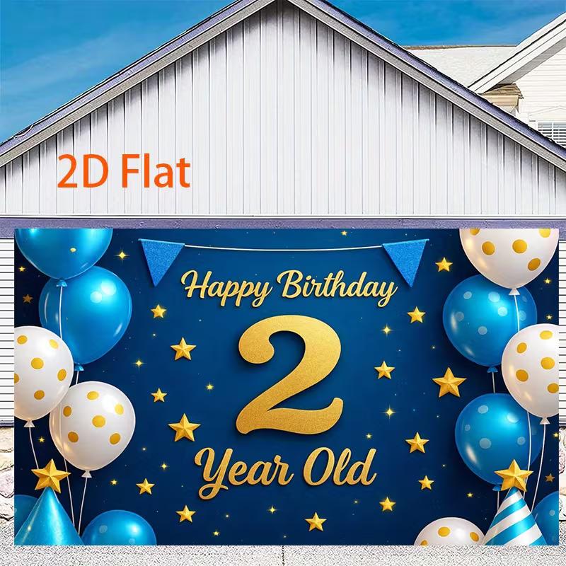 2D Jungen 2. Geburtstag Kulisse, Blaues „Happy Birthday 2 Jahre“ Fotografie Hintergrund mit Luftballons