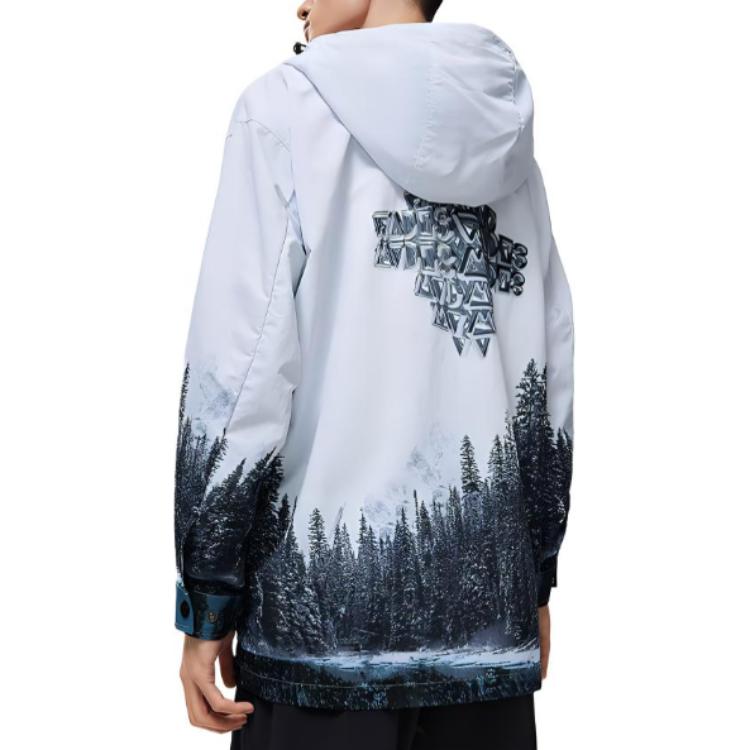 Li Ning Wade X Artist DFT Collaboration Series All Over Print Letter Zip Up Hoodie Men Jacket White AFDT773-1