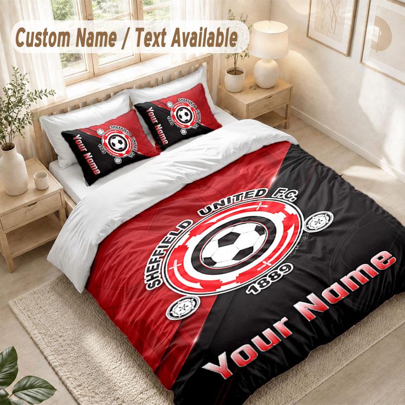 Custom Name Bedding Set 3 PiecesSheffield United FC Print Duvet Cover + 2 Pillowcases Soft Bed Decor