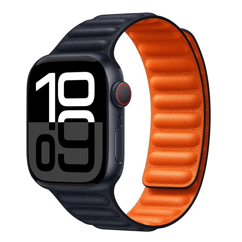 Leather Strap for Apple Watch Band 42mm 46mm 45mm 44mm 40mm Original Magnetic Loop Link Bracelet iWatch Ultar 2 49mm 10 9 8 7 SE