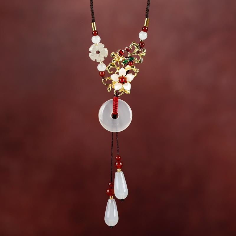 

Нишевый дизайн ручной работы кристалл нефрит длинное ожерелье ретро простое универсальное цепочка для свитера высококлассный кулон