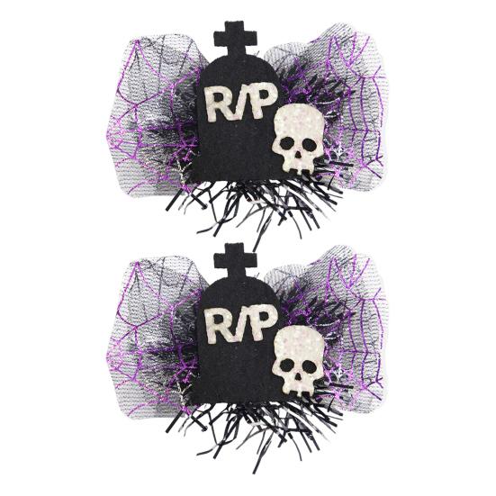 1 Pair Halloween Dog Barrettes Witch Hat Pet Hair Clip Felt Skull Gauze Cobweb Hair Accessories for Puppy Cats Festive Dress-up