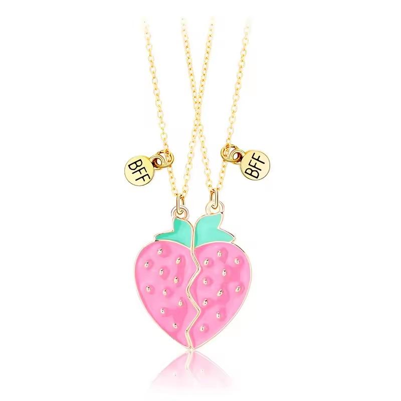 2pcs Cute Fruit Food Magnet Necklaces for Women Girls Kawaii Best Friends Sisters Pendant Chain BFF Friendship Jewelry Gifts