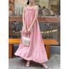 Pink suspender long dress women's summer new seaside vacation beach dress neck design niche skirt