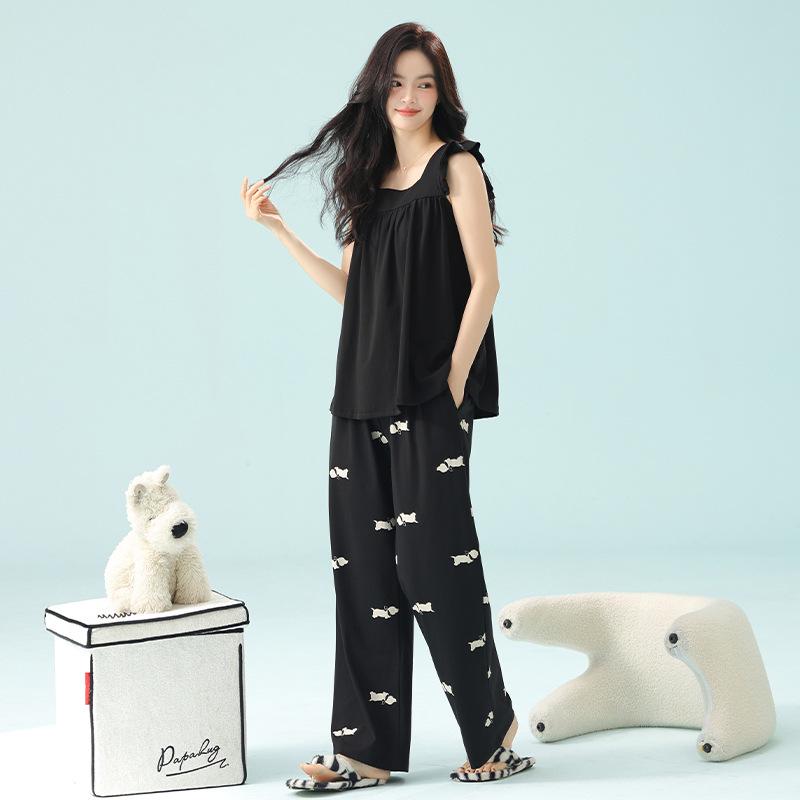 Super Soft Modal Women s Cartoon Pajama Set: Short Sleeve Top & Long Pants for Spring and Summer