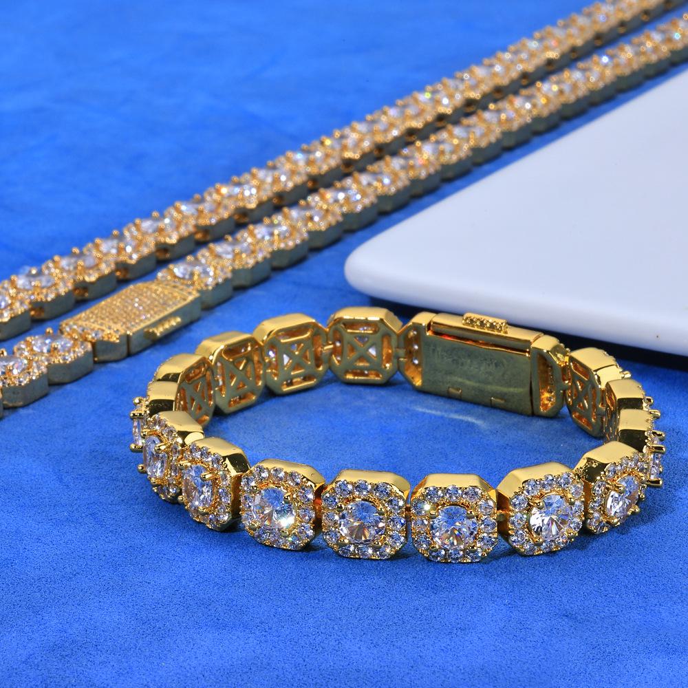 Trendy European-American Zircon Ice Candy Necklace & Hip Hop Men s Bracelet Bracelet 7 inches