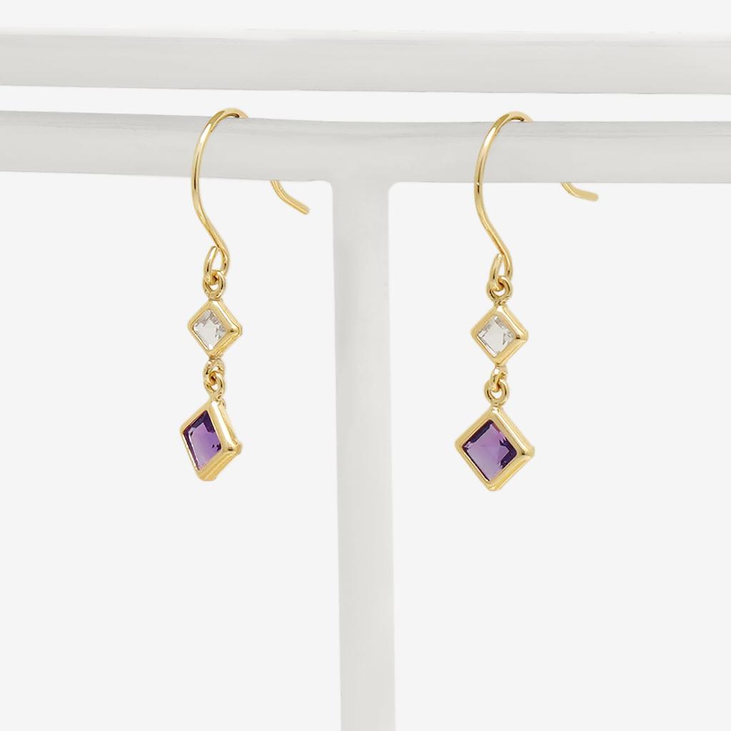 ESTELLE [Official] Women's Hook Earrings in 10K Yellow Gold with Amethyst (February Birthstone) 0222-9725-0019-0000