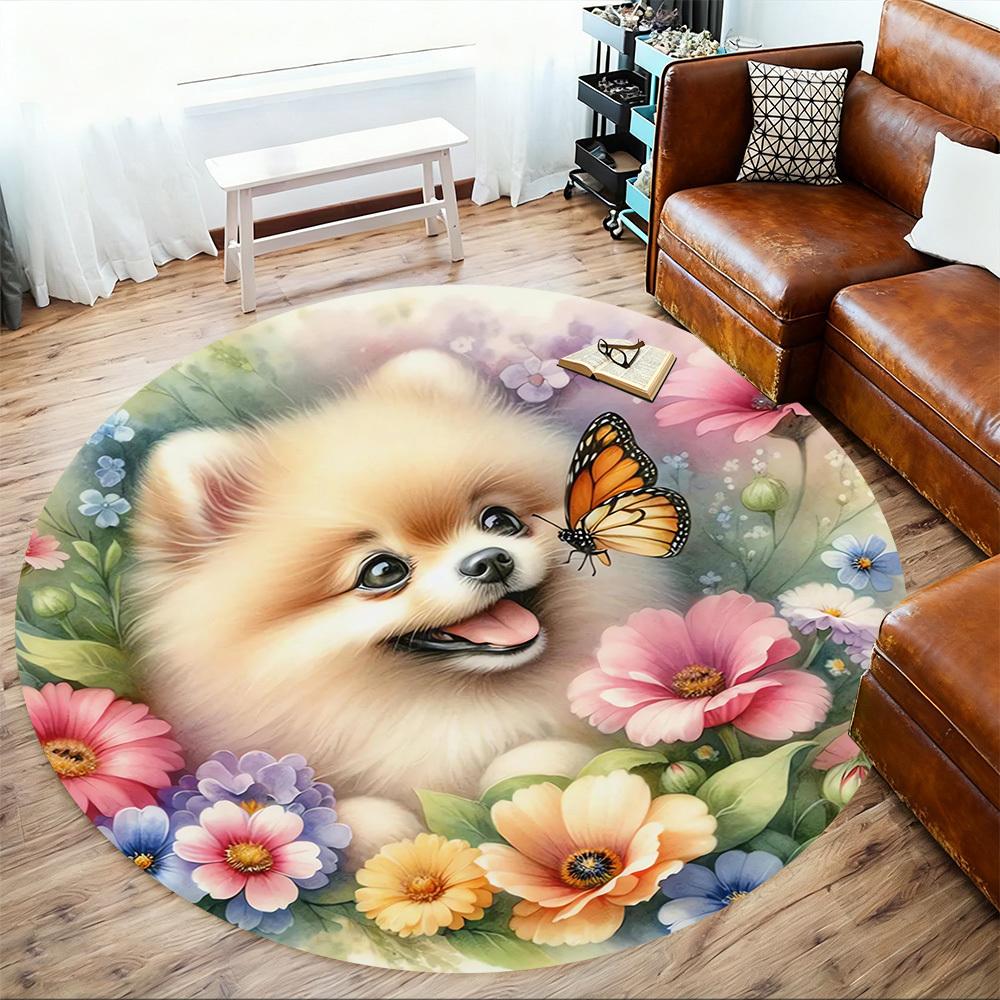 1pc dog flowers butterfly Round Chair mat Area Rug - Non-Slip, Floor Mat for Office, Bedroom, and Indoor Decor c1118157