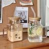 Floral Glass Straw Cup with Square Lid & Handle - High Borosilicate Transparent Design