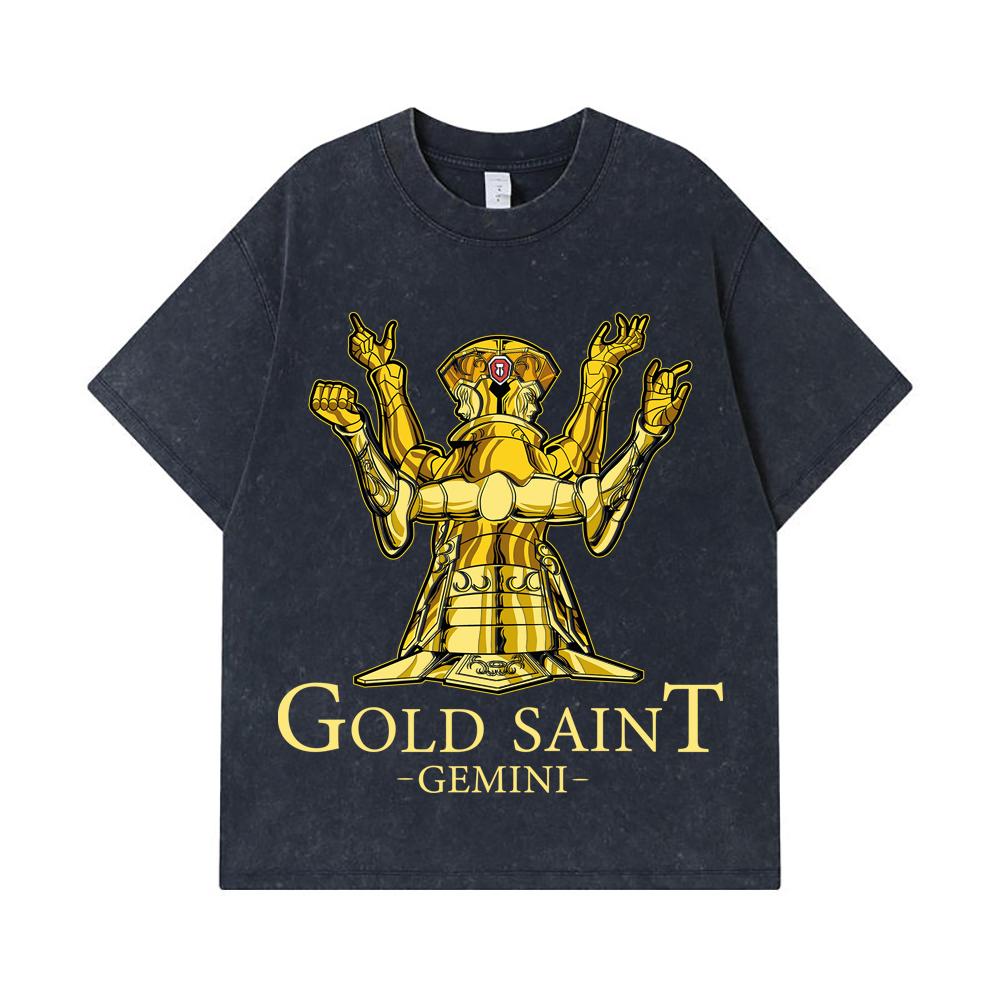 275 GSM Washed T-shirts 100% Cotton Saint Seiya V28 Gemini Print Unisex Heavy Cotton T Shirt