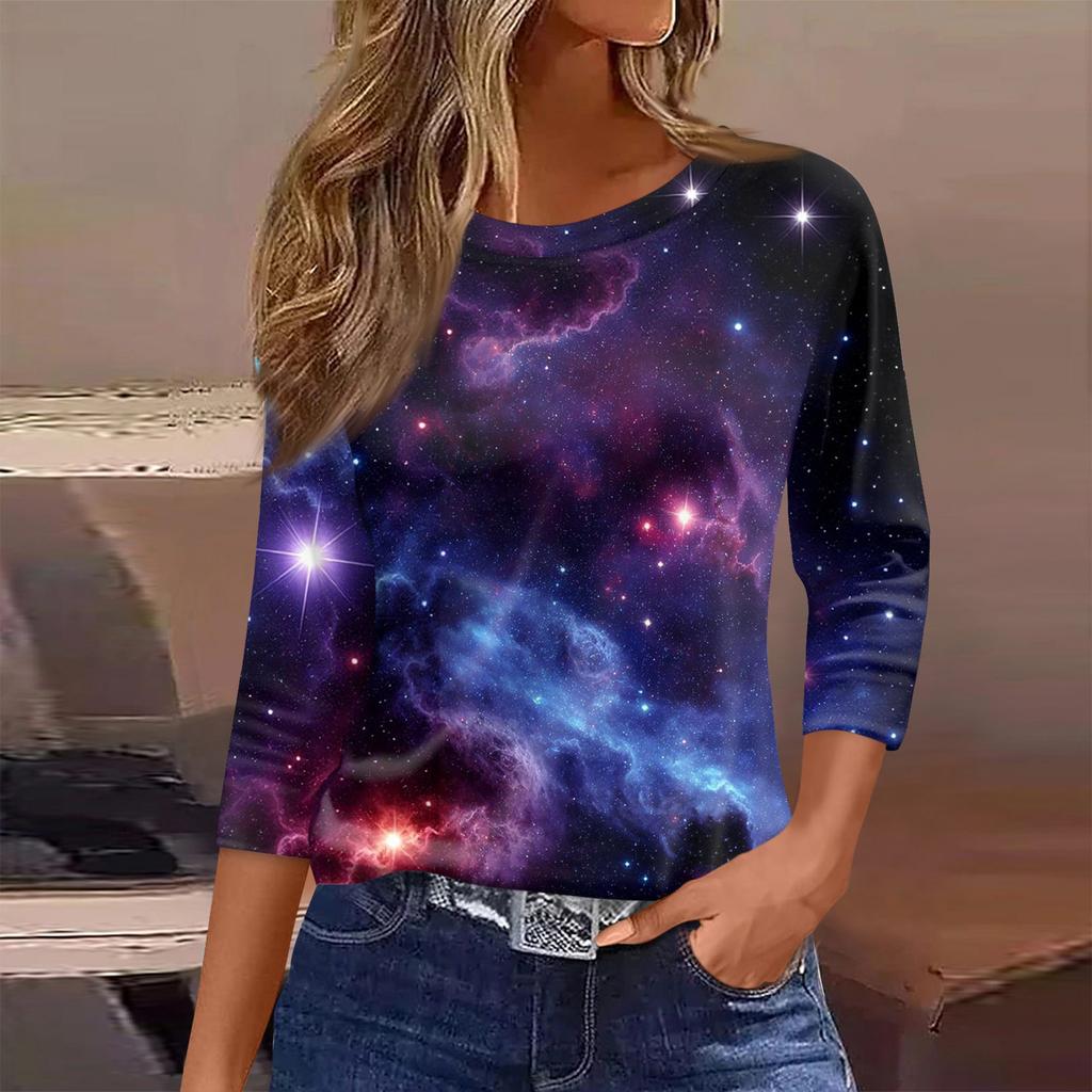 Damen T-Shirt Print 3/4 Ärmel Alltagsmode Wochenende Basic Rundhals Normales Oberteil