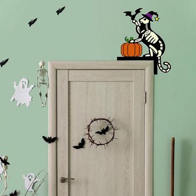 Door Frame Corner Wall Art Halloween Skull Cat Sticker Front Door Decor Handcrafted Decor Sign Halloween Door Decor Glow In The