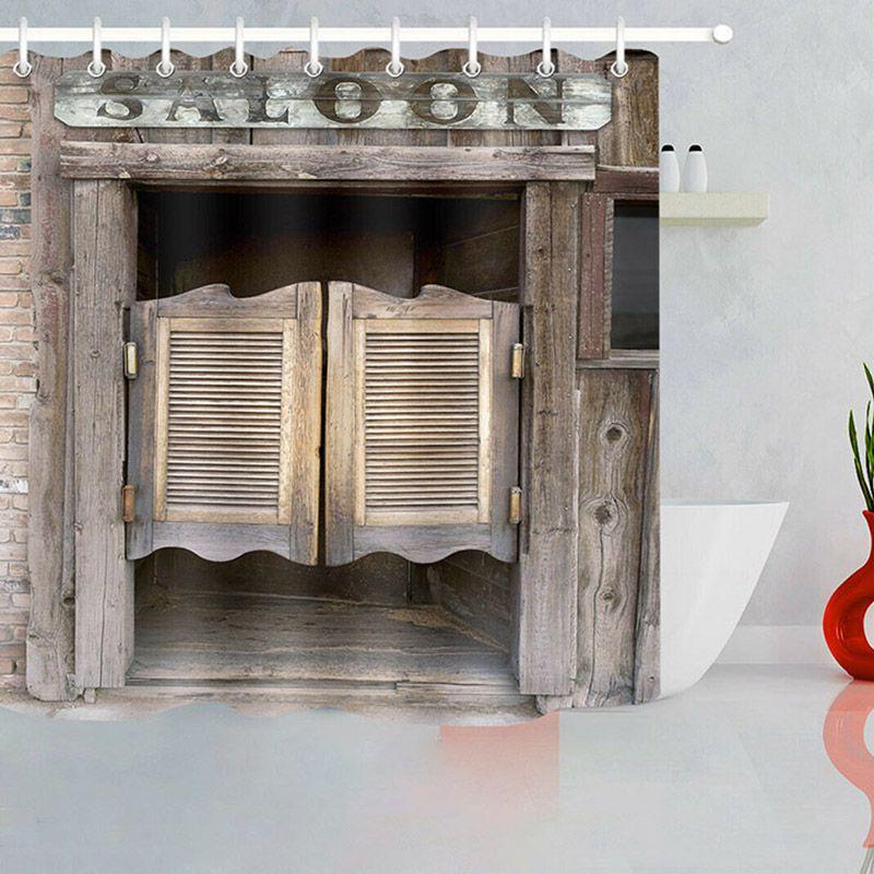 

Print Fabric 3d Rustic Wood Shower Curtain Set Waterproof Bathroom Mildewproof E,180x180cm