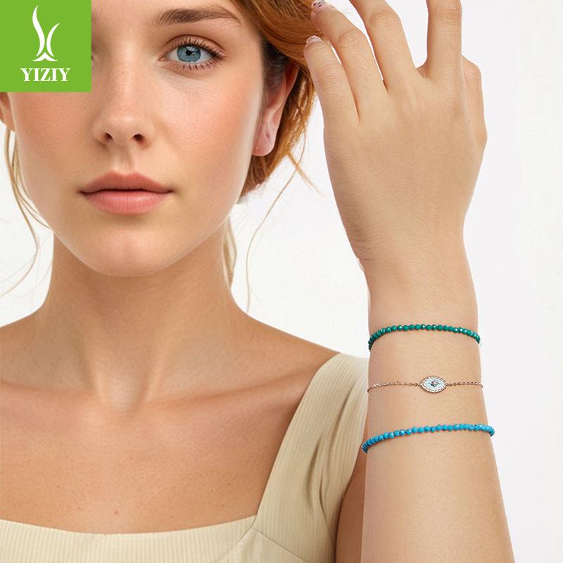 Blue Turquoise Bracelet Women'S, French Premium Sense Simple Diy Beaded Bracelet 925 Sterling Silver