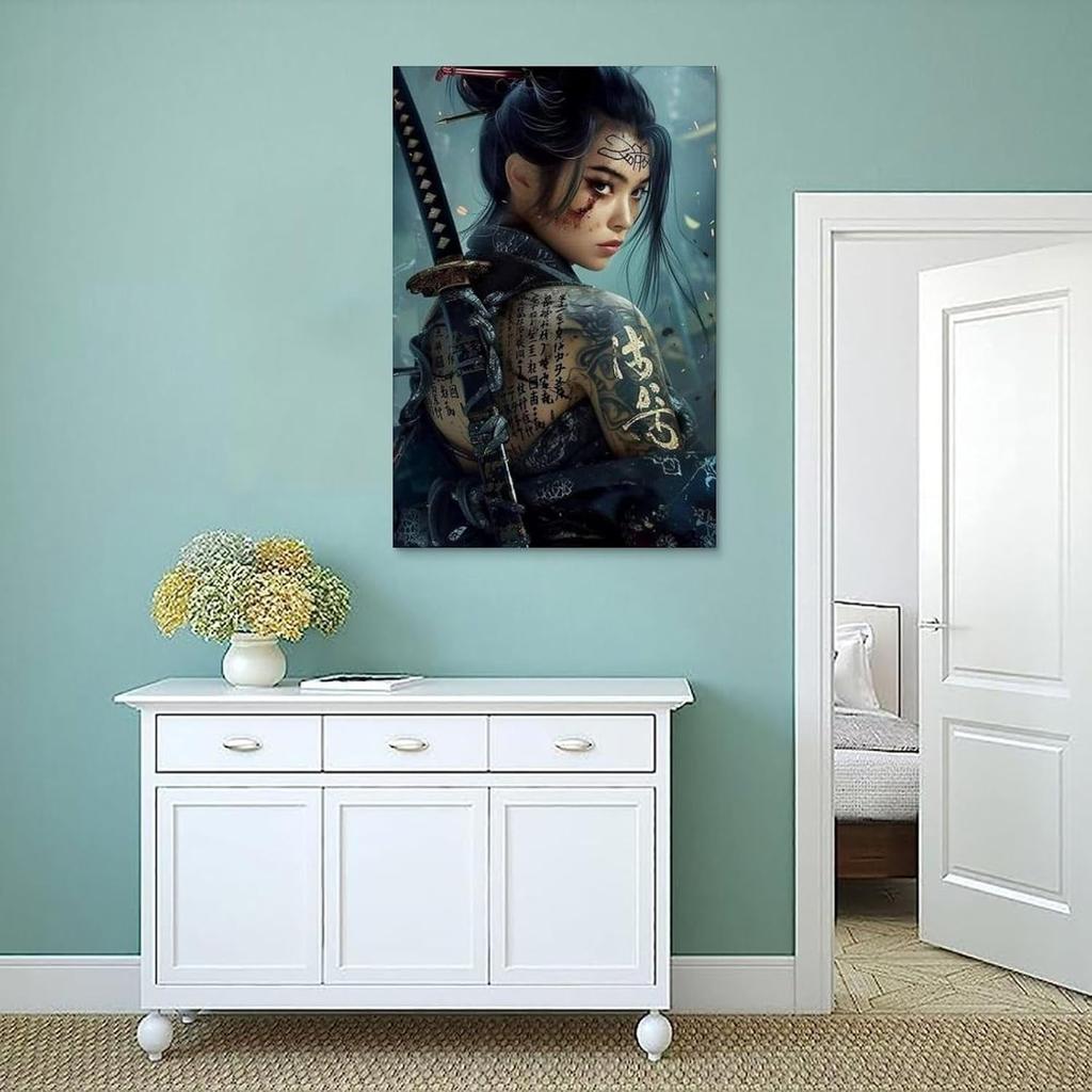 Japanese Geisha Woman Samurai Tattoo Sexy Poster Modern Asian Art Poster (4) Wall Art Deco Posters Canvas Printing For Room Aesthetic Decoration