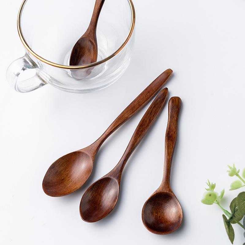 Wooden Small Spoon Coffee Spoon Honey Stirring Spoon Children's Tableware Retro Style Creative Wooden Spoon