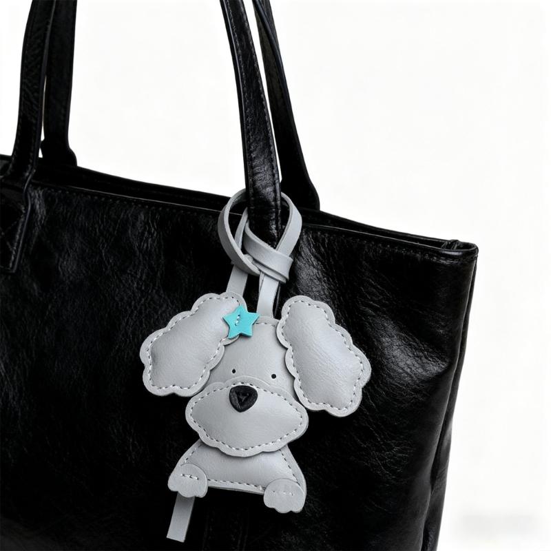 Adorable Curly Dog Keychain PU Leather Bag Charm With Secure Metal Hook For Purse Backpack Decoration Lightweight Design