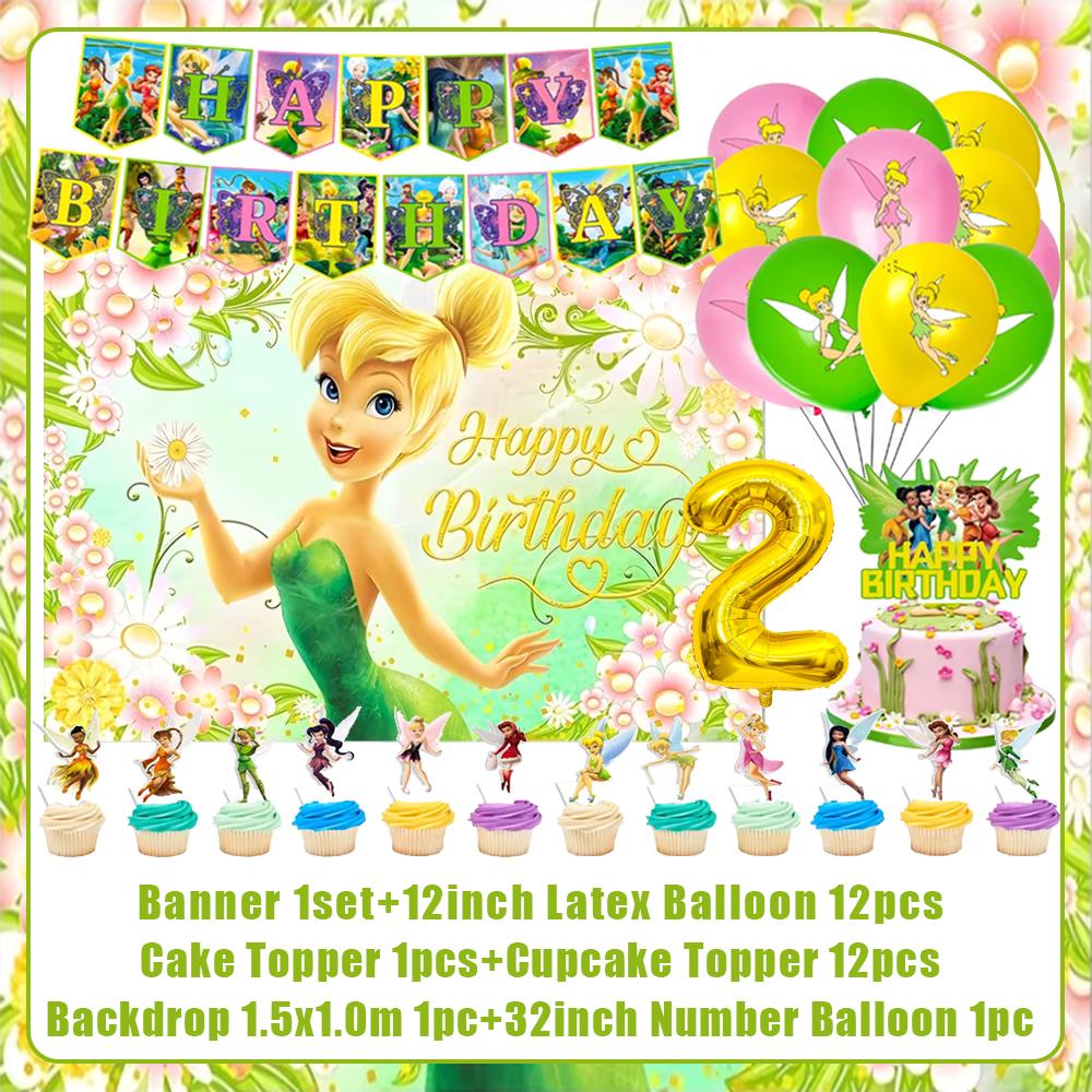 Peter Pan Tinker Bell Birthday Party Decoration Cake Topper Balloon Princess Forest Elf Background Banner Boy Girl Gifts