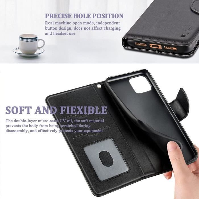 Coque et Verres Trempés - MARQUE - iPhone 13 Pro Max - Cuir Synthétique - Support Réglable - Noir